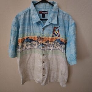 Reel Legends Men's Tropical Button Down Shirt With MLB Miami Marlins Logo XXL